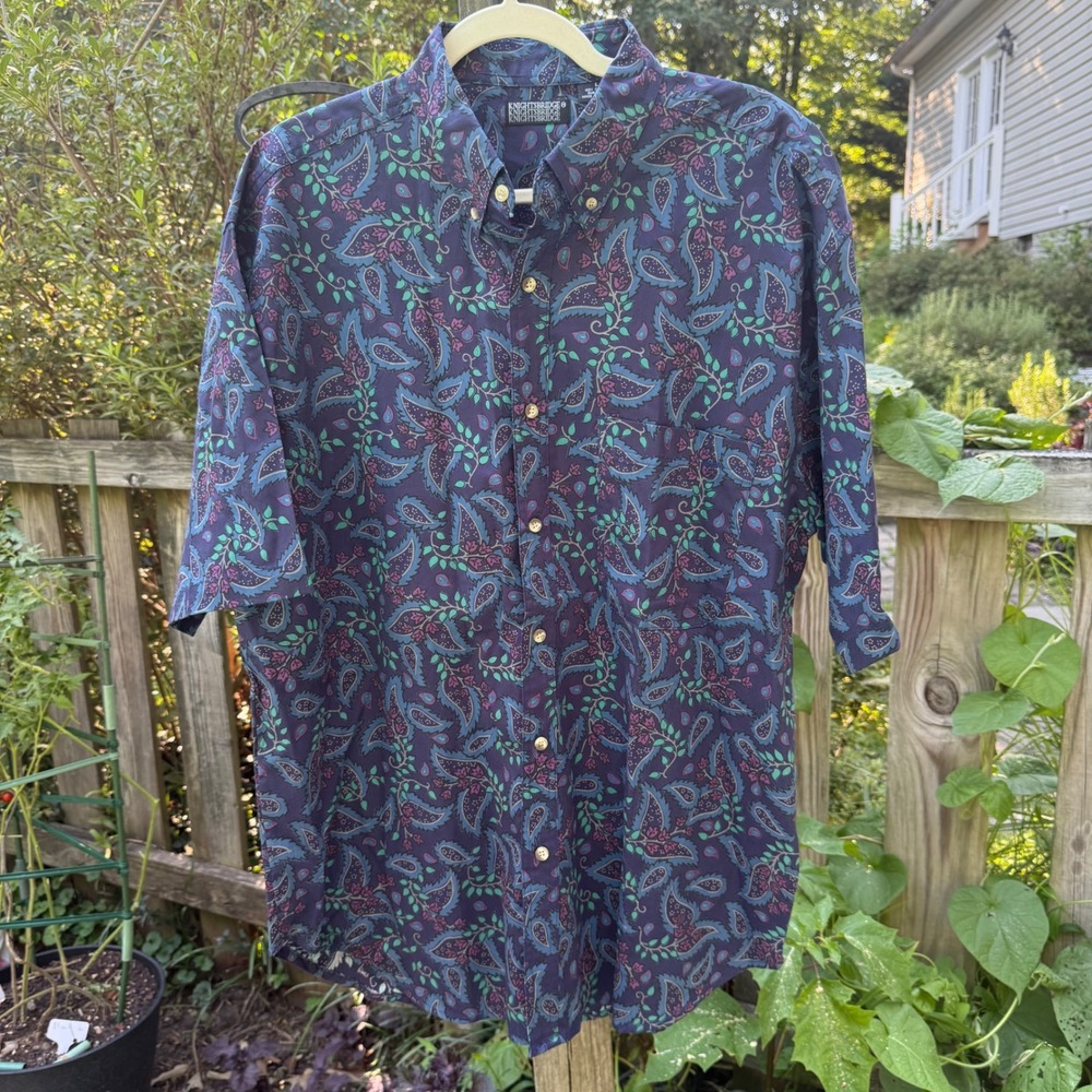 Knightsbridge Men Large Paisley Button Down maximalist Indie Cotton Short Sleeve
